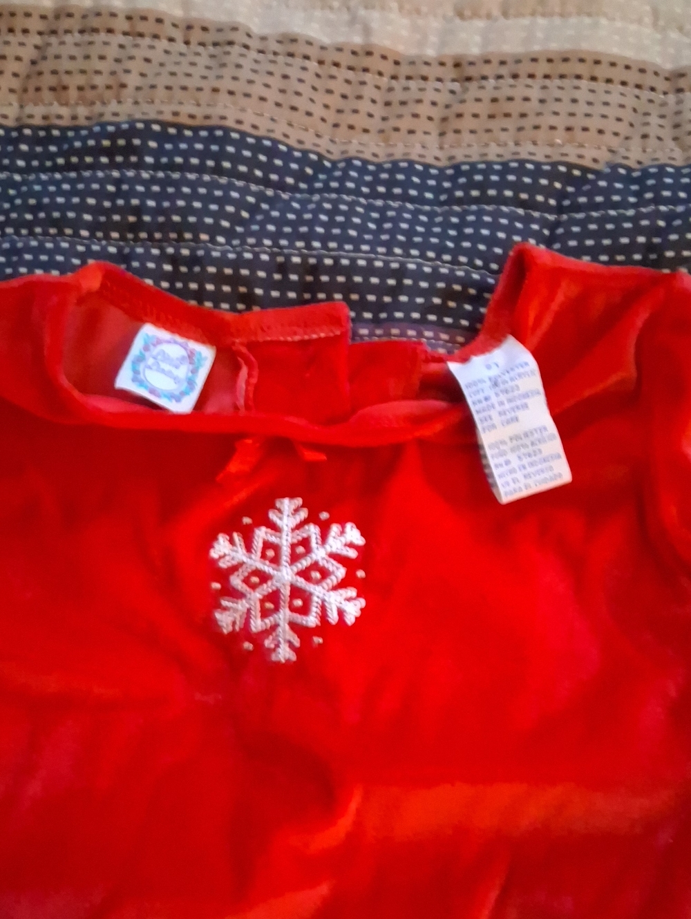 Red Girls' Velvet Holiday Dress with Snowflake Embroidery